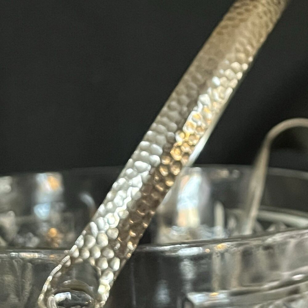 Glass Ice Bucket Diamond Pattern Pressed Hammered Handle & Embossed Tongs - Picture 4 of 6
